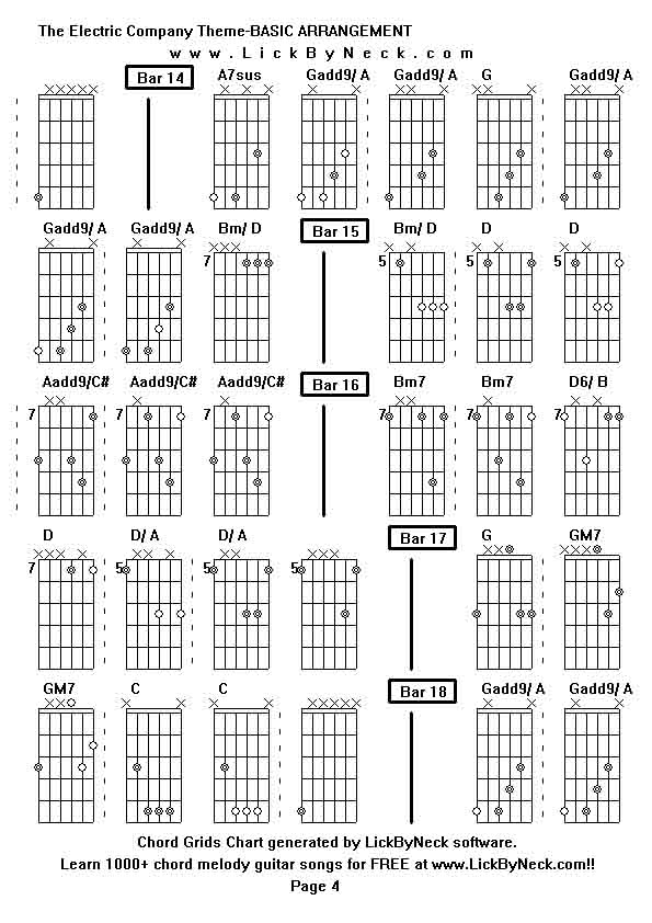 Chord Grids Chart of chord melody fingerstyle guitar song-The Electric Company Theme-BASIC ARRANGEMENT,generated by LickByNeck software.